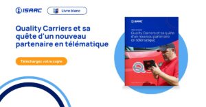 Bannière promotionnelle pour télécharger la brochure sur la collaboration entre Quality Carriers et ISAAC en télématique.
